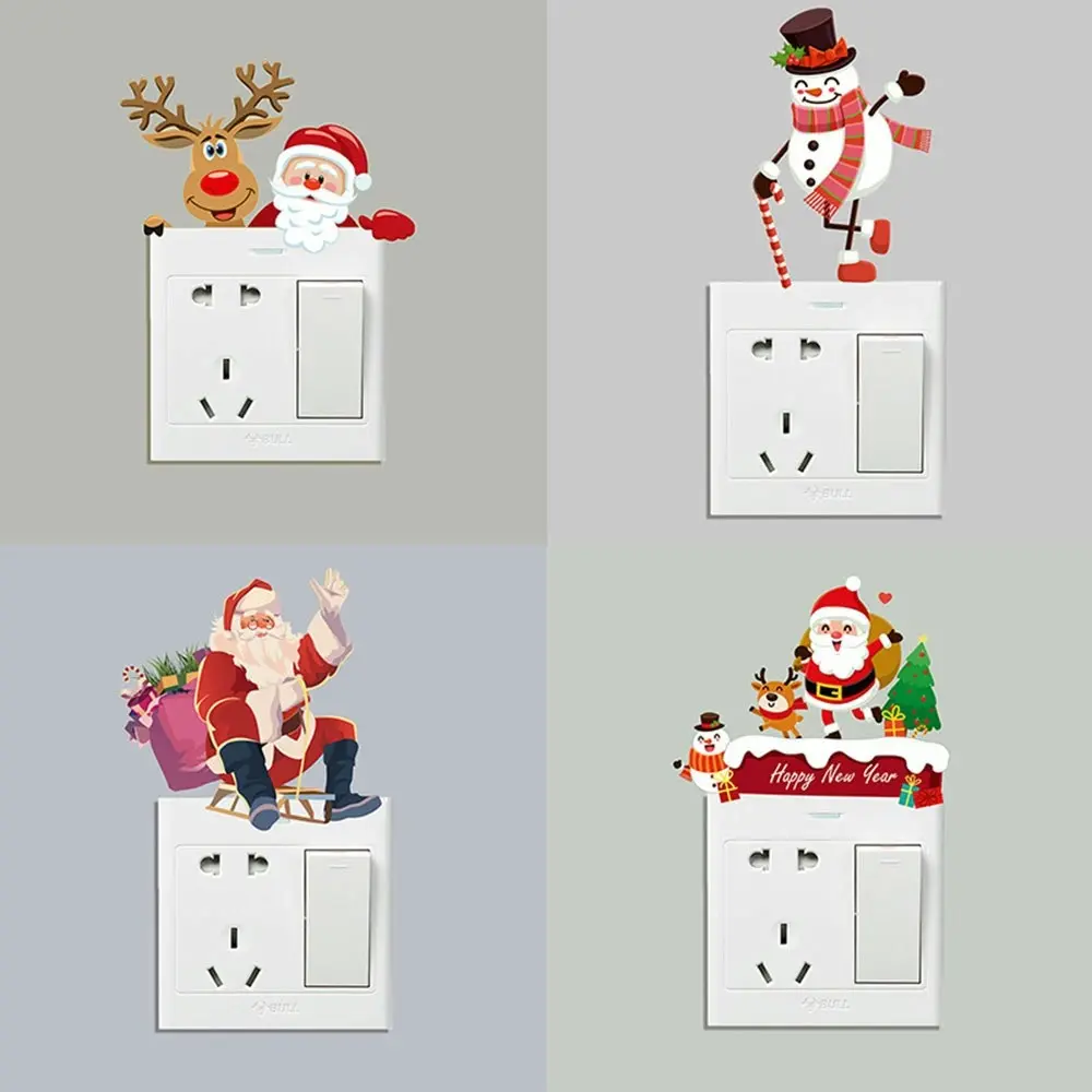 4Pcs Christmas Wall Stickers Holiday Switch Stickers Xmas Wall Switch Decorative - Hobbies