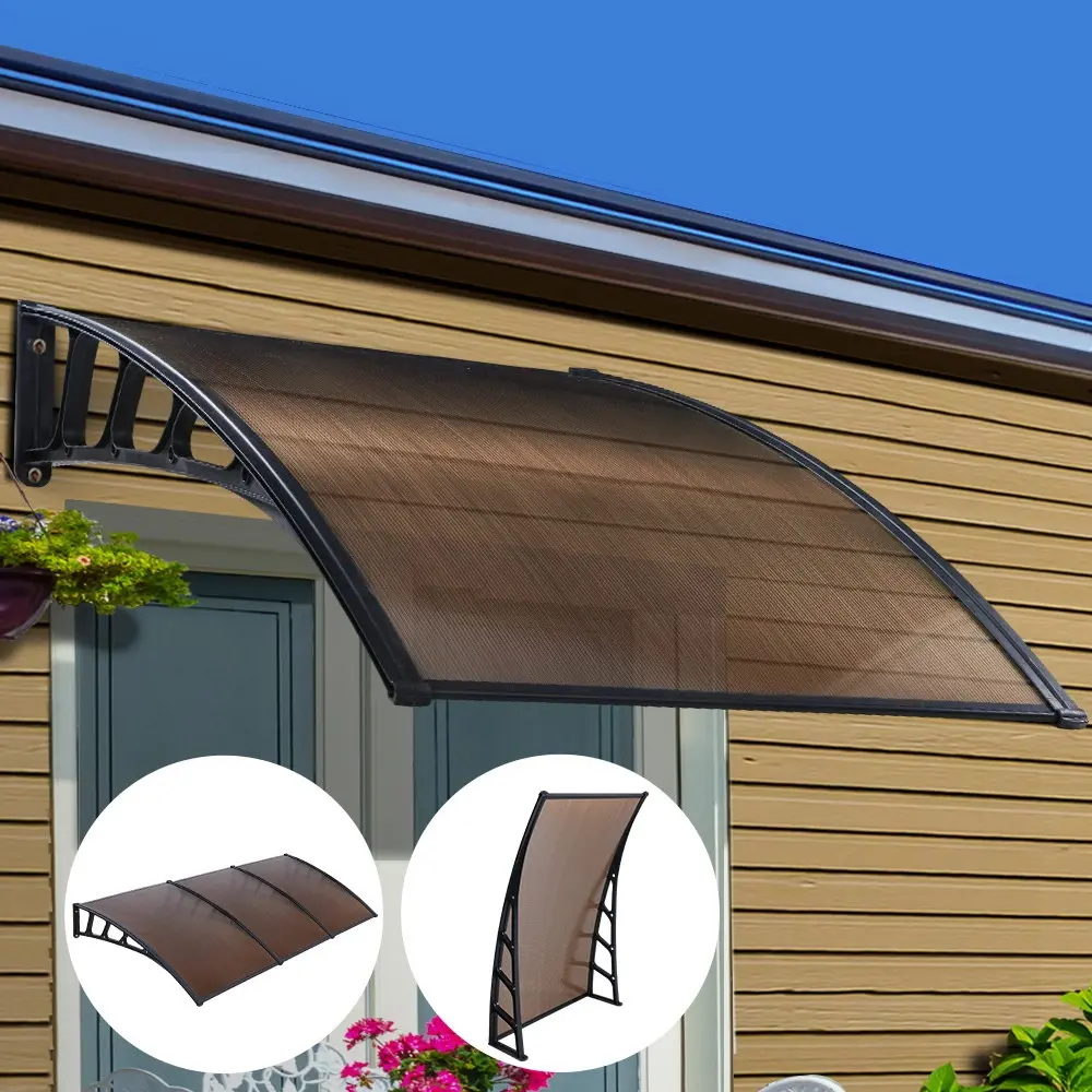 Instahut Window Door Awning Canopy 1.5mx3m Brown Sheet Black Plastic Frame - Home & Garden