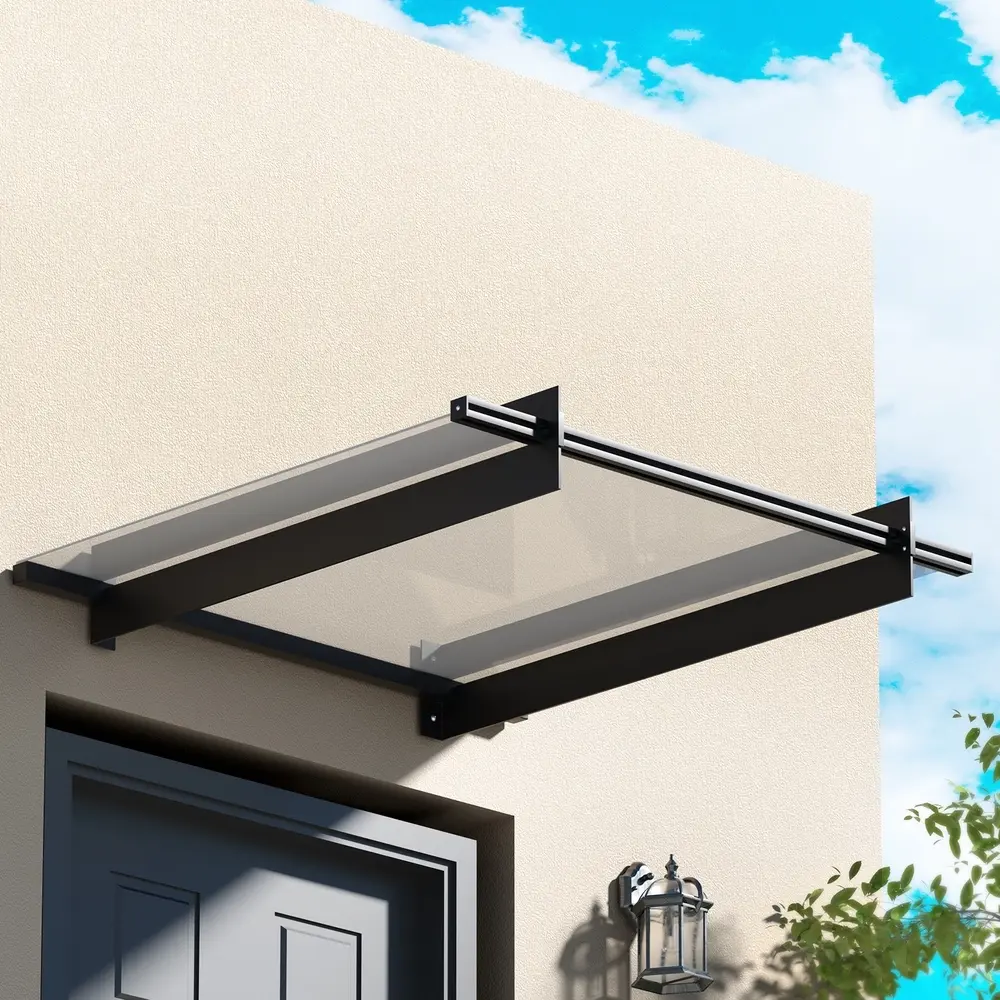 Instahut Window Door Awning Canopy 1mx1m Flat Transparent Sheet Metal Frame - Home & Garden