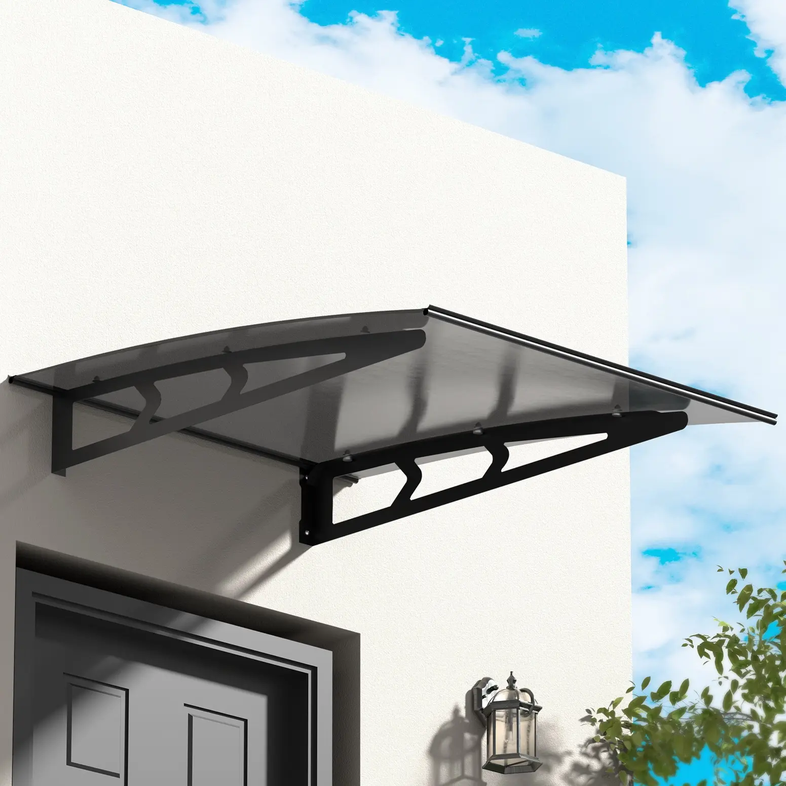 Instahut Window Door Awning Canopy 1mx1m Grey Solid Sheet Metal Frame - Home & Garden