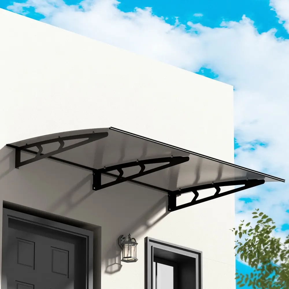 Instahut Window Door Awning Canopy 1mx2m Grey Solid Sheet Metal Frame - Home & Garden