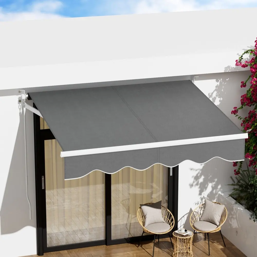 Instahut Retractable Folding Arm Awning Manual Sunshade 2Mx1.5M Grey - Home & Garden