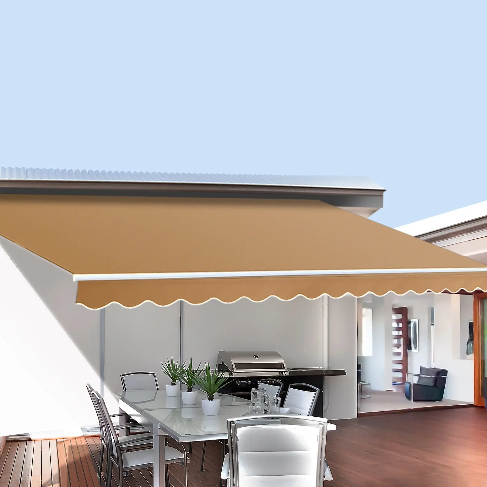 Instahut Retractable Folding Arm Awning Manual Sunshade 2.5Mx2M Beige - Home & Garden