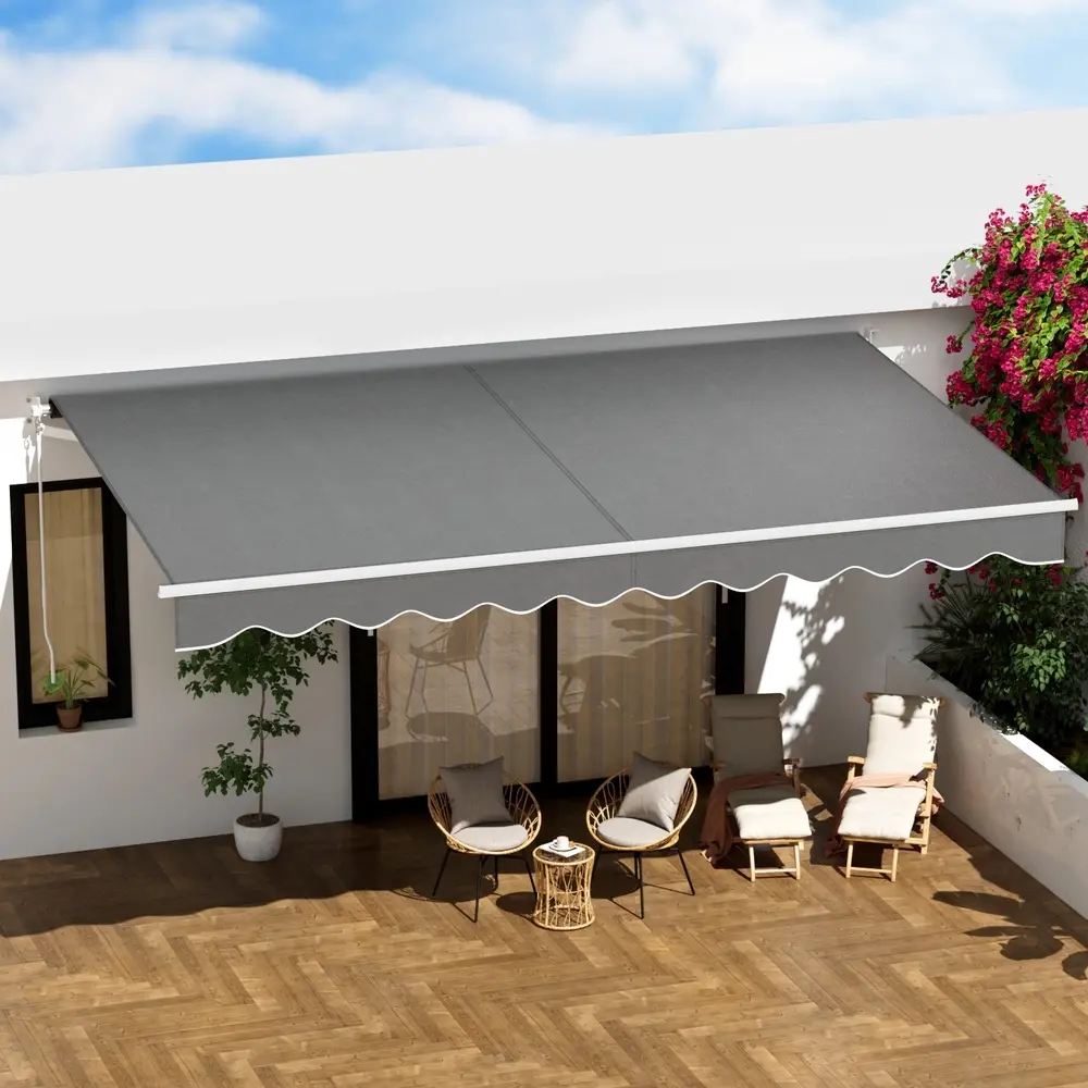Instahut Retractable Folding Arm Awning Manual Sunshade 4.5Mx2.5M Grey - Home & Garden