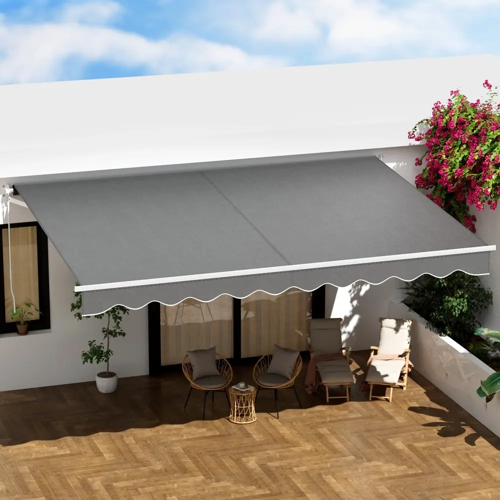 Instahut Retractable Folding Arm Awning Manual Sunshade 4.5Mx3M Grey - Home & Garden