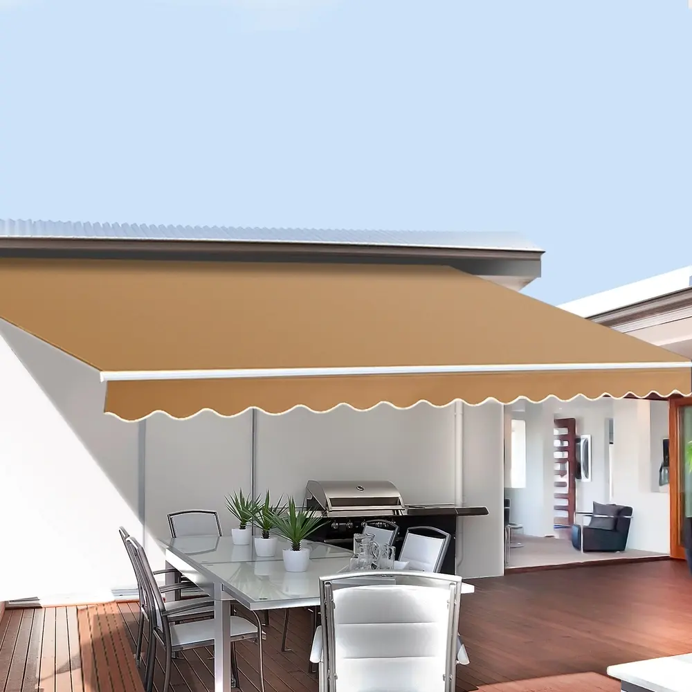 Instahut Retractable Folding Arm Awning Motorised Remoter Sunshade 2.5Mx2M Beige - Home & Garden