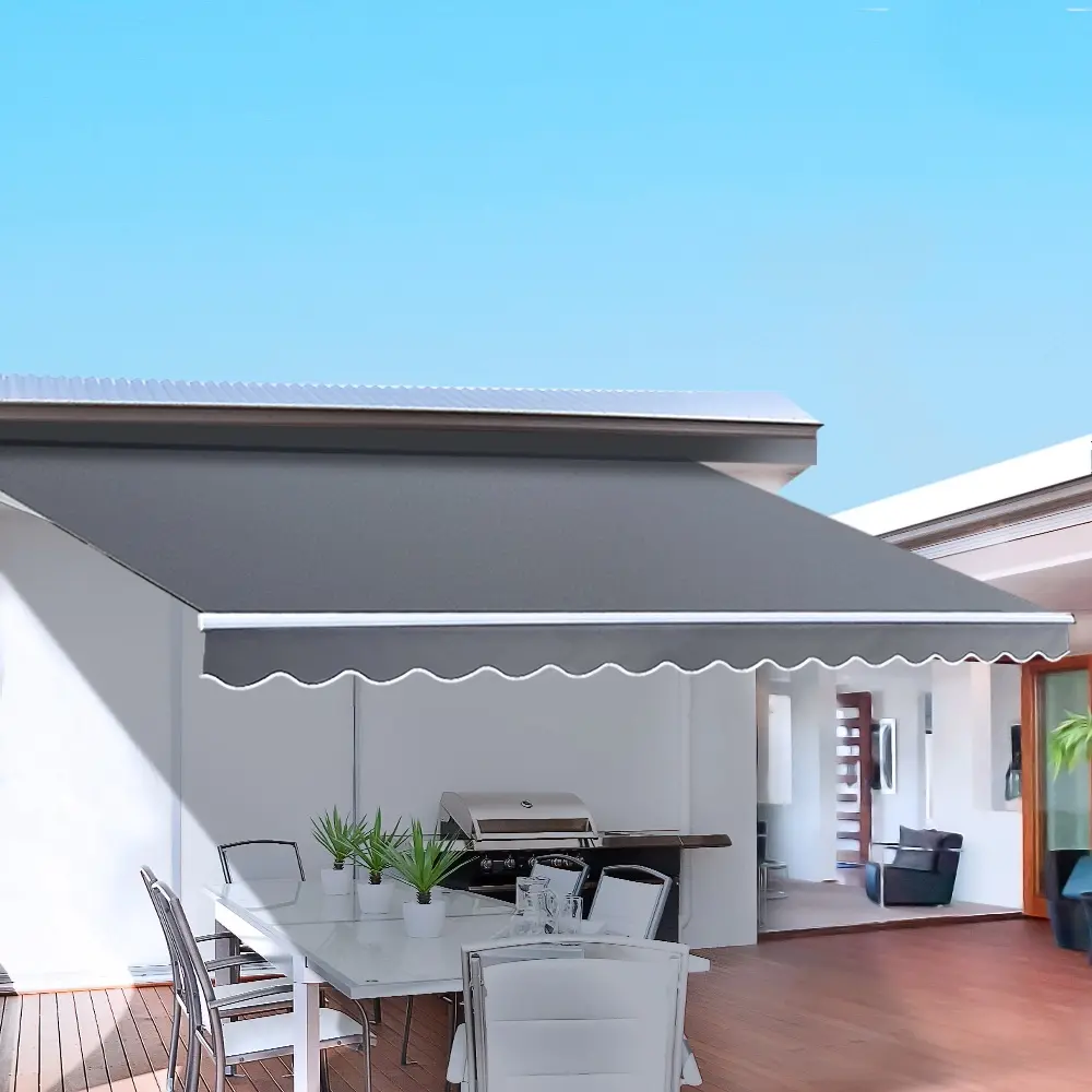 Instahut Retractable Folding Arm Awning Motorised Sunshade 2.5Mx2M Grey - Home & Garden