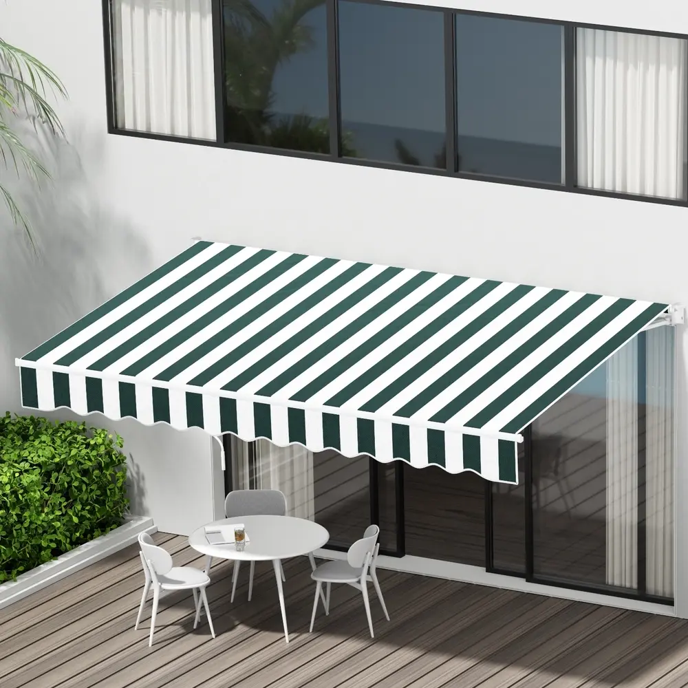 Instahut Retractable Folding Arm Awning Motorised Sunshade 3Mx2.5M Green White - Home & Garden