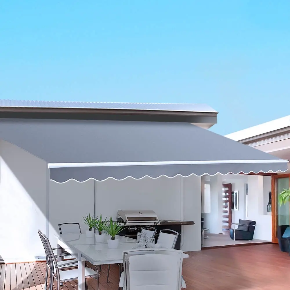 Instahut Retractable Folding Arm Awning Motorised Sunshade 3Mx2.5M Pearl Grey - Home & Garden