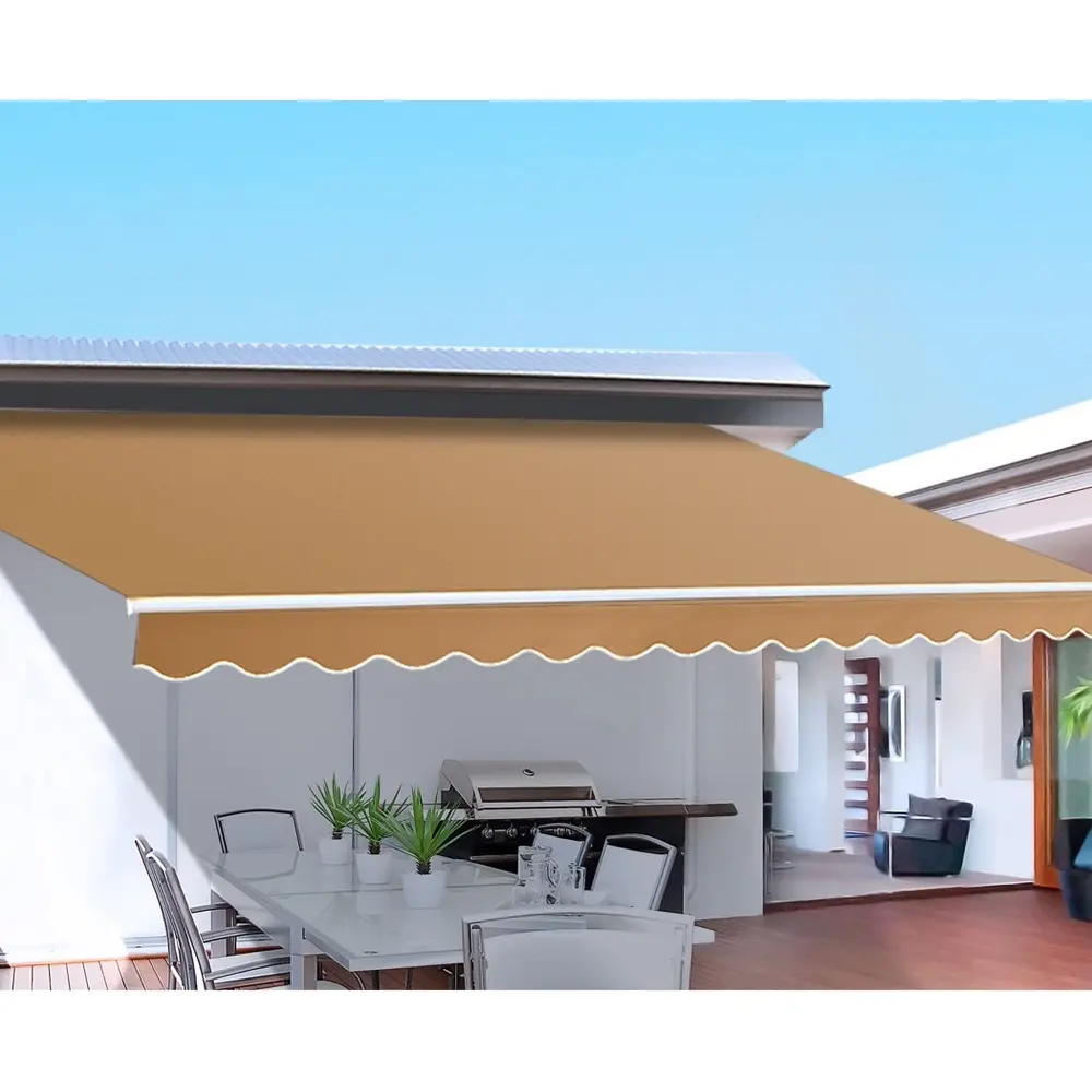 Instahut Retractable Folding Arm Awning Motorised Sunshade 4Mx3M Beige - Home & Garden