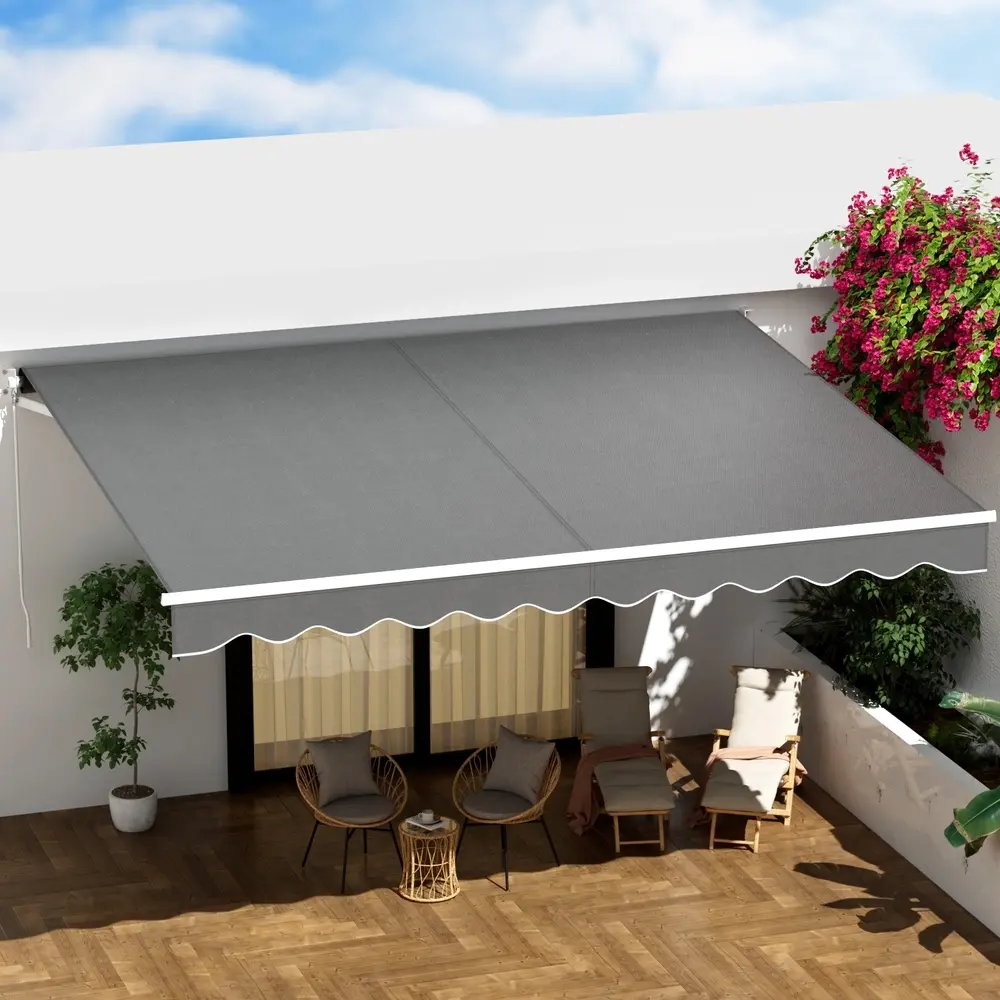 Instahut Retractable Folding Arm Awning Motorised Sunshade 4Mx3M Grey - Home & Garden