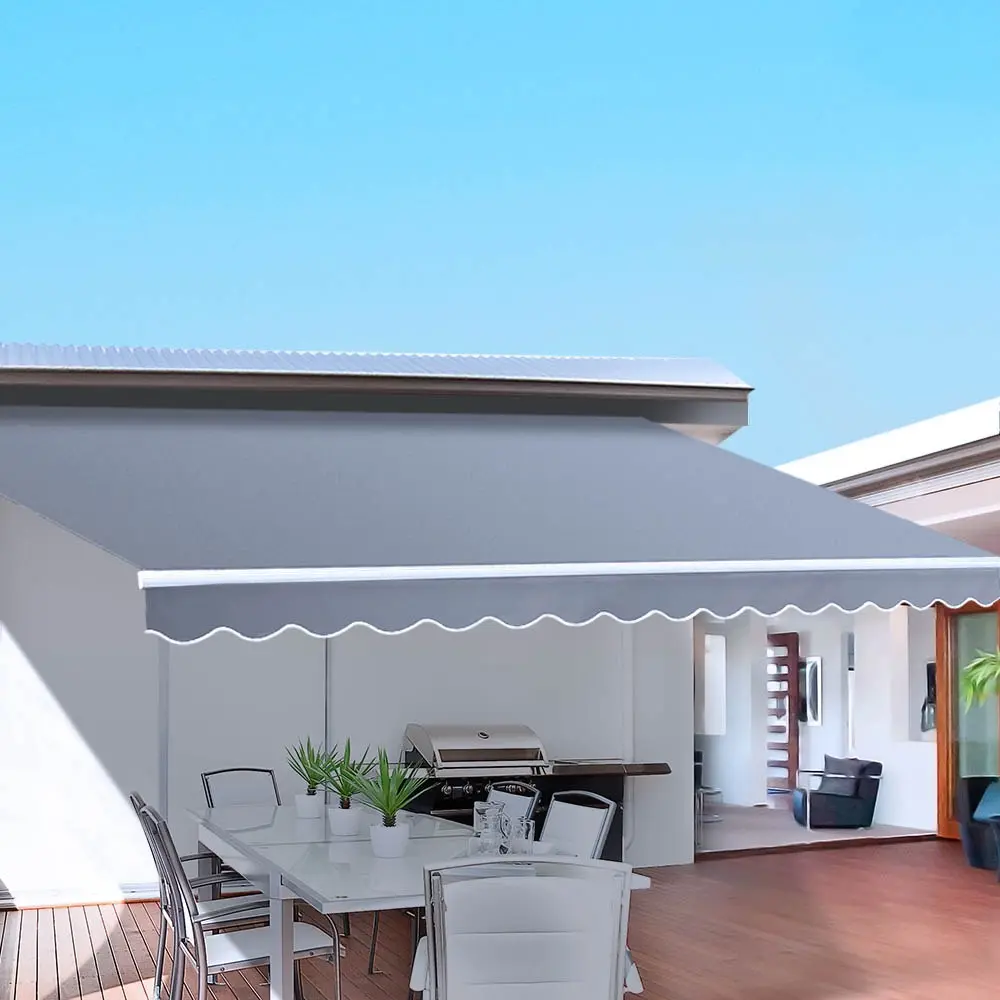 Instahut Retractable Folding Arm Awning Motorised Sunshade 4Mx3M Pearl Grey - Home & Garden