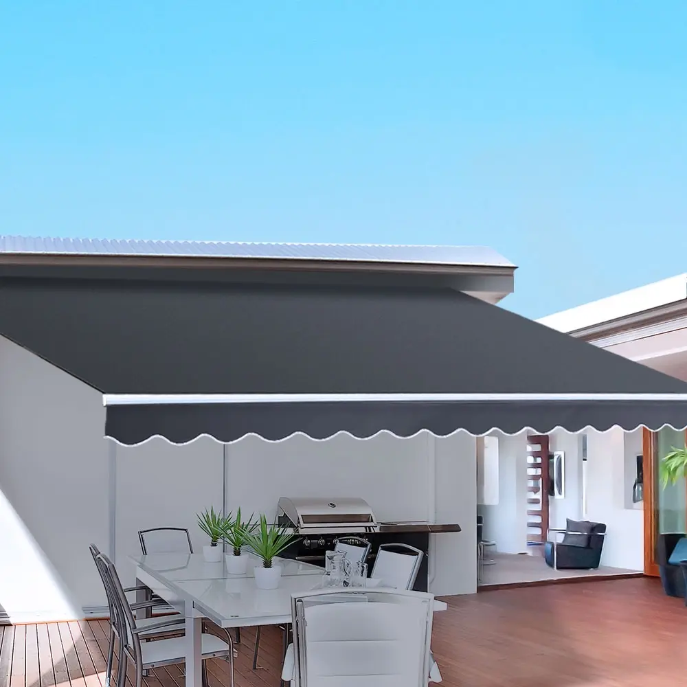 Instahut Retractable Folding Arm Awning Motorised Sunshade 5Mx3M Grey - Home & Garden