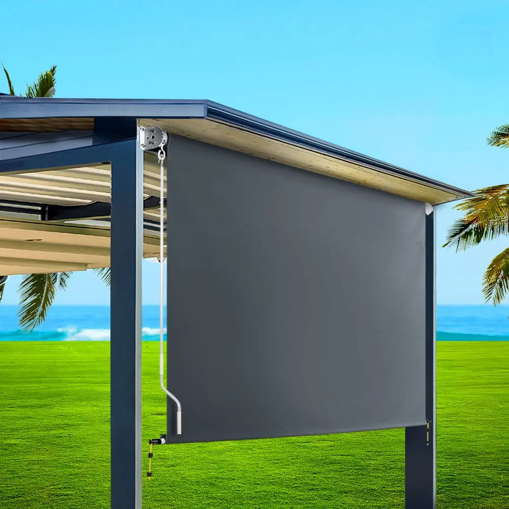 Instahut Outdoor Blinds Blackout Roll Down Awning Window Shade 2.4X2.5M Grey - Home & Garden