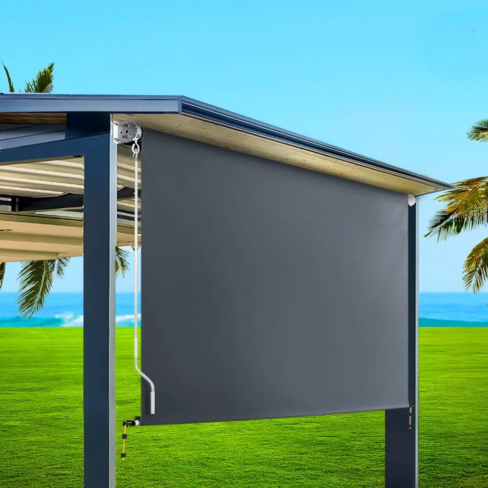 Instahut Outdoor Blinds Blackout Roll Down Awning Window Shade 2.7X2.5M Grey - Home & Garden