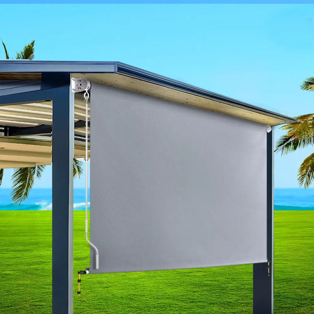 Instahut Outdoor Blinds Light Filtering Roll Down Awning Shade 3X2.5M Grey - Home & Garden