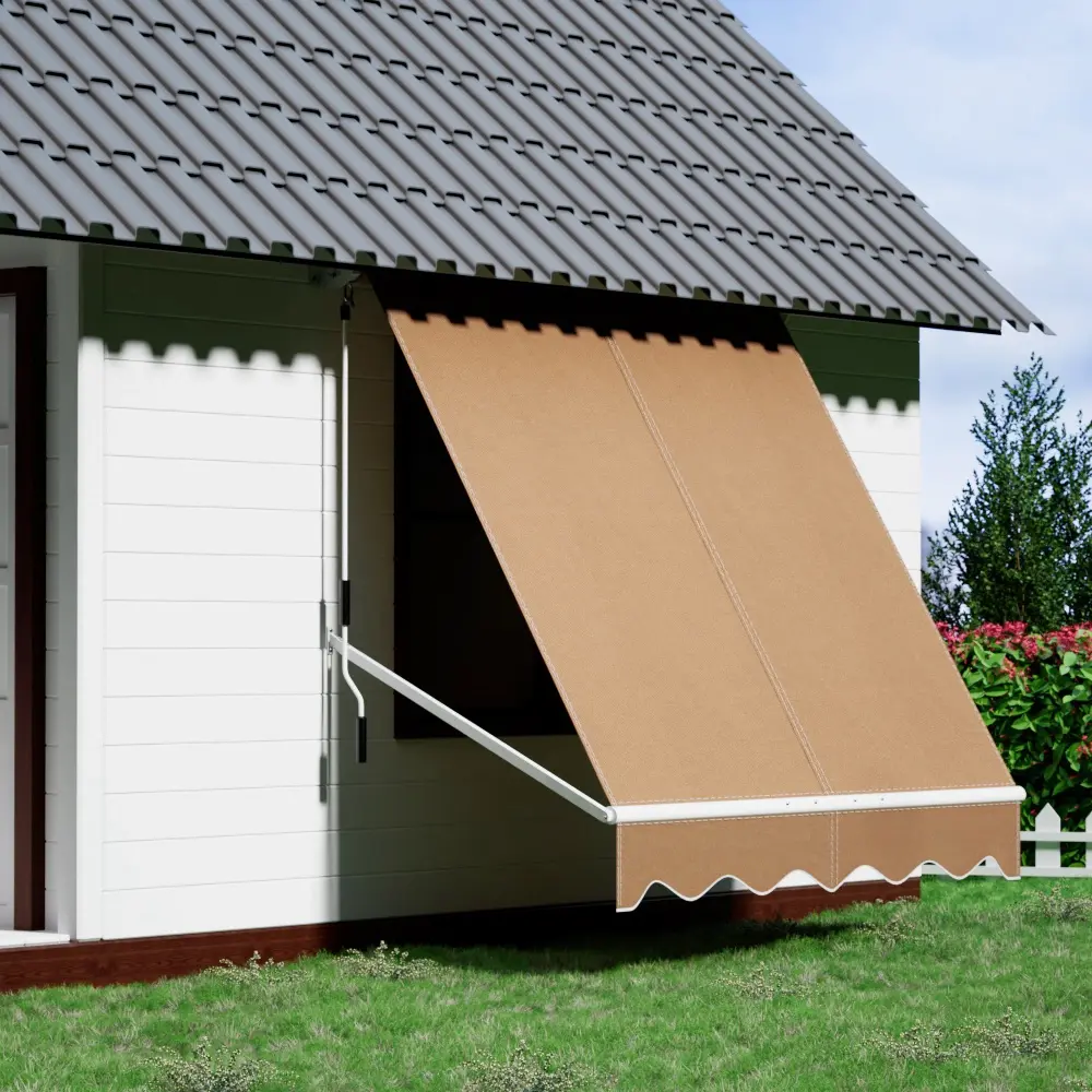 Instahut Window Fixed Pivot Arm Awning Outdoor Retractable Canopy 2.1X2.1M Beige - Home & Garden
