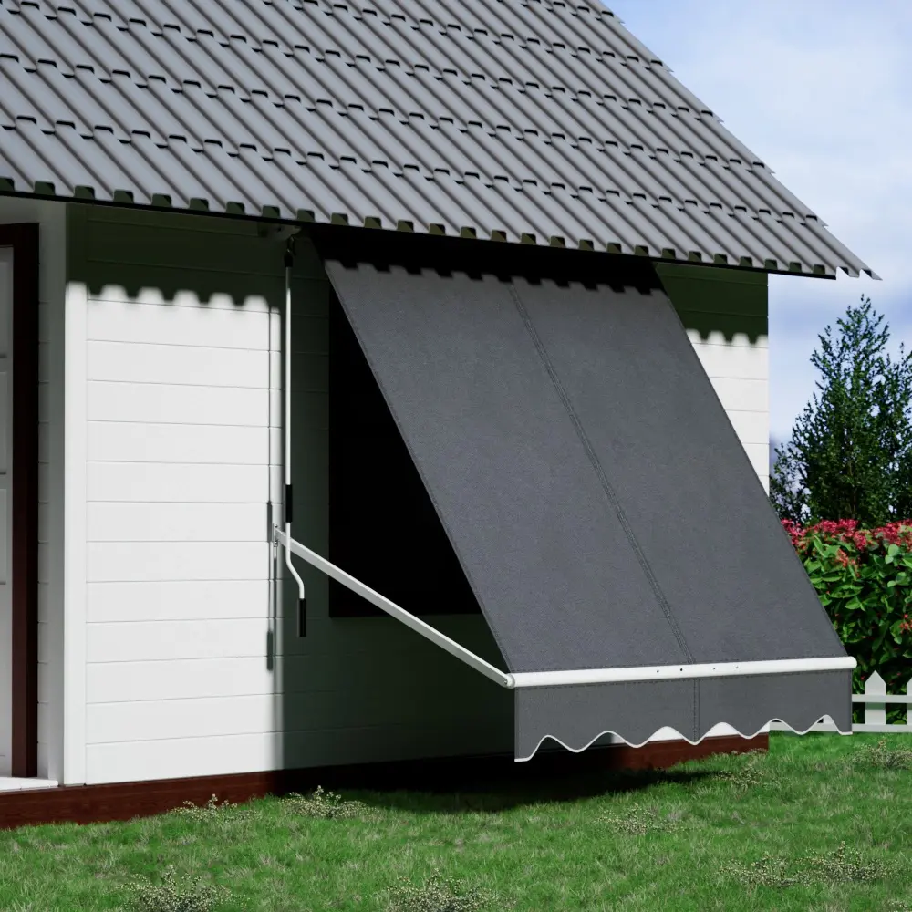 Instahut Window Fixed Pivot Arm Awning Outdoor Retractable Canopy 2.1X2.1M Grey - Home & Garden