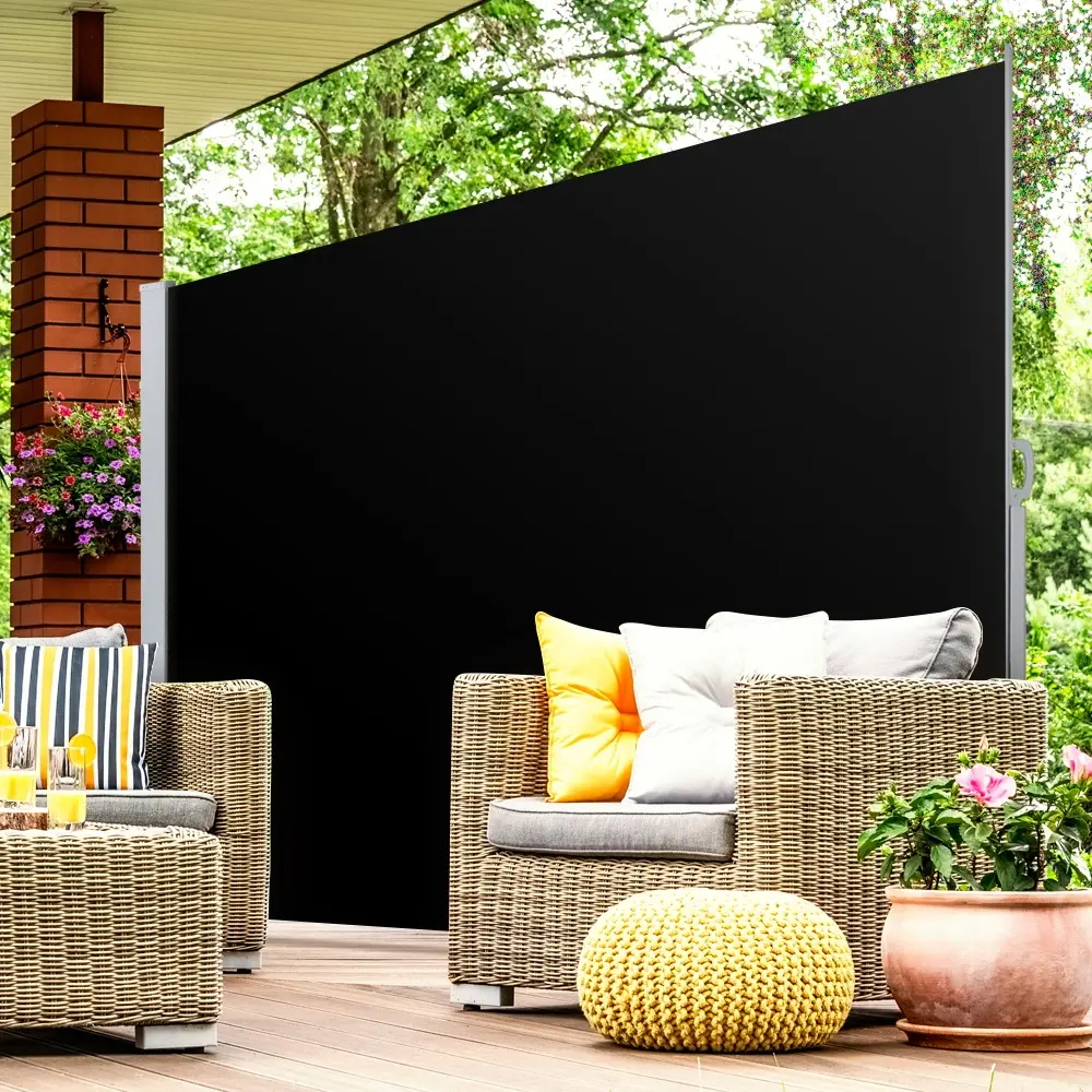 Instahut Side Awning Sun Shade Outdoor Retractable Privacy Screen 2X3M Black - Home & Garden