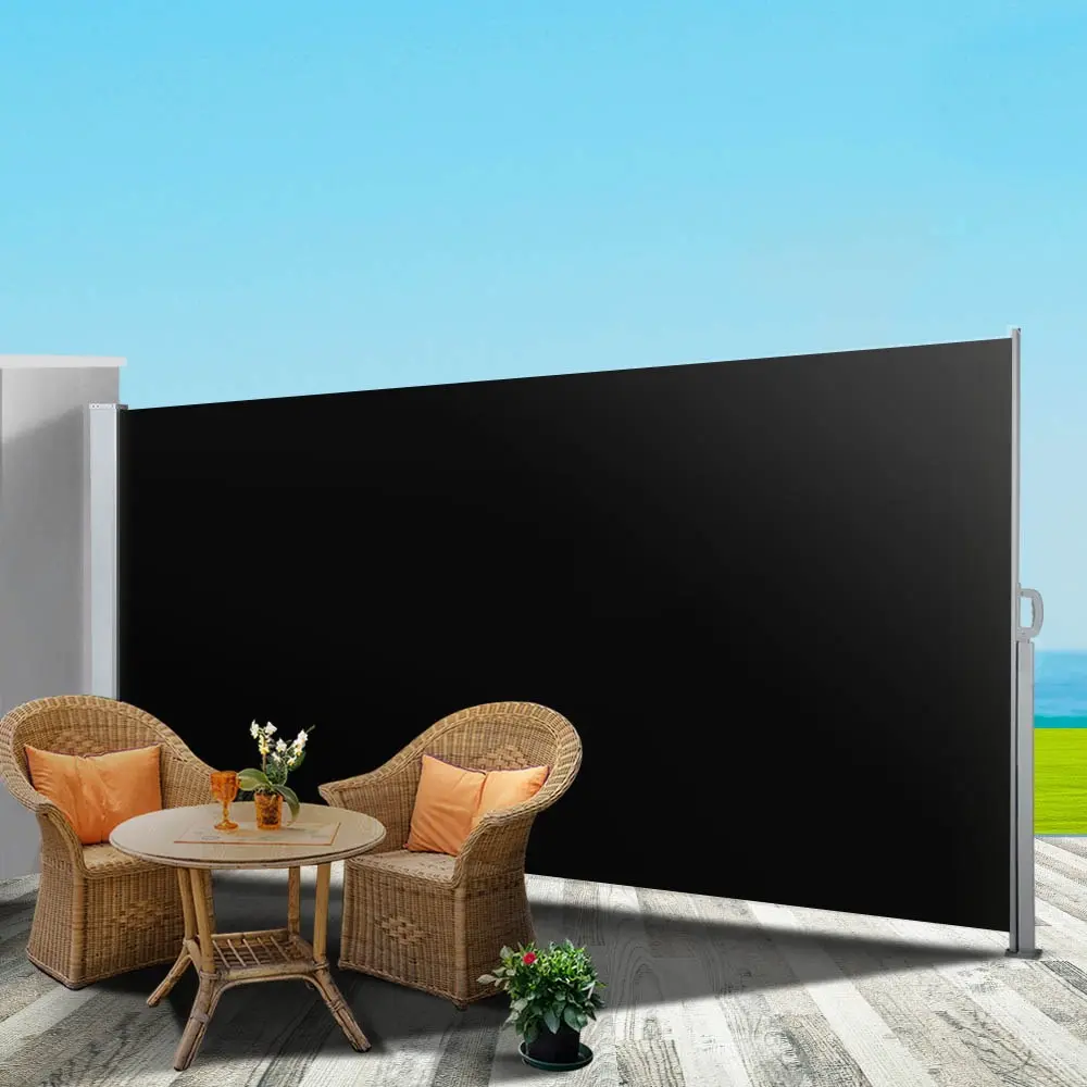Instahut Side Awning Sun Shade Outdoor Retractable Privacy Screen 2X3M Black X2 - Home & Garden