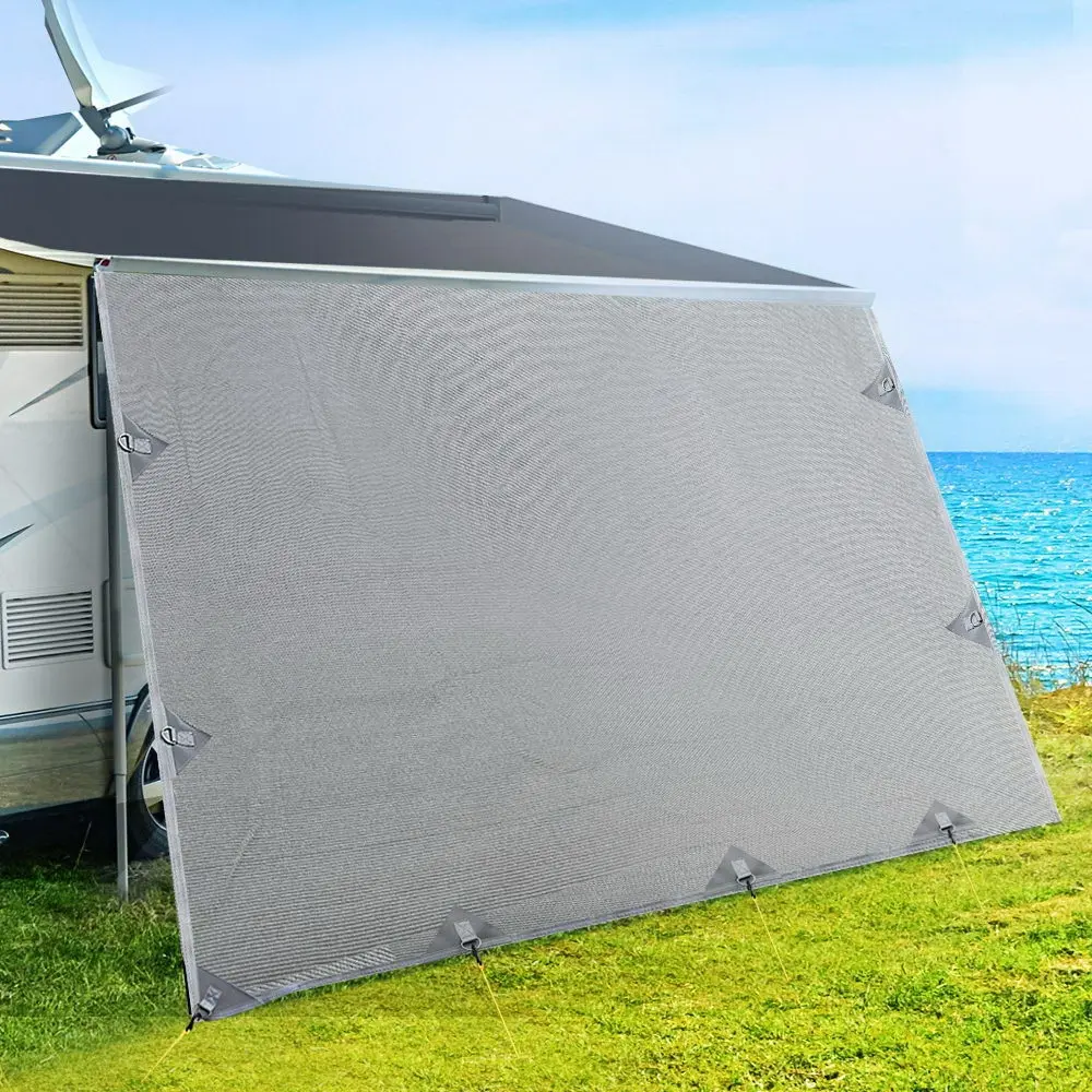 Caravan Privacy Screen Roll Out Awning 5.2x1.95M End Wall Side Sun Shade Grey - Automotive