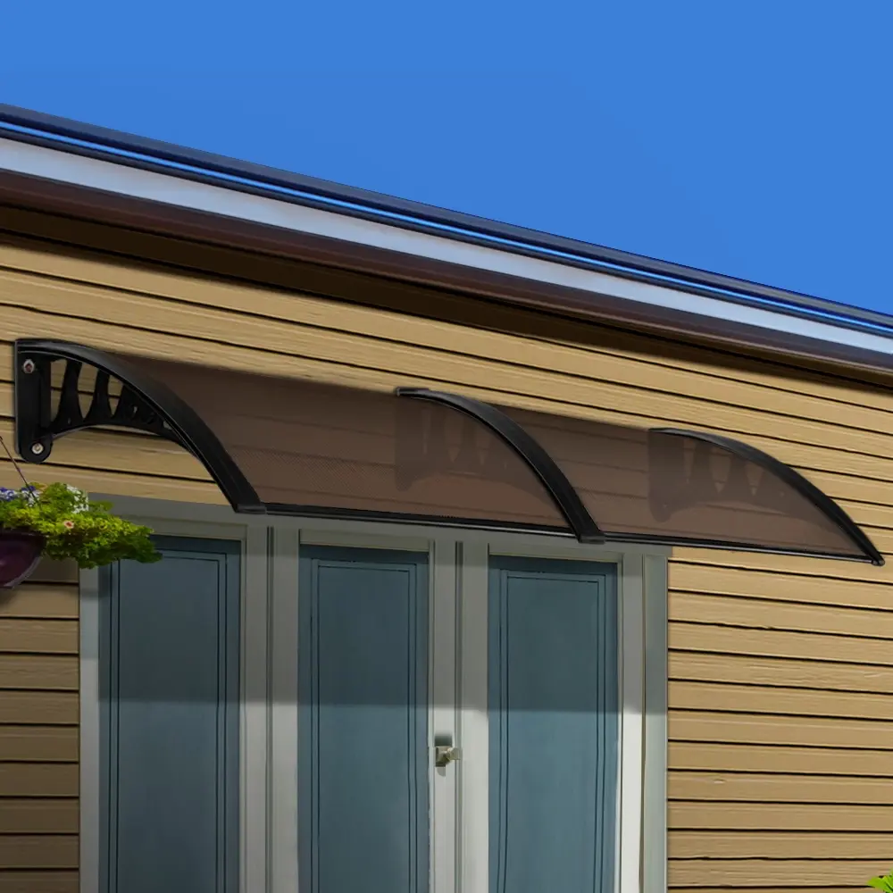 Instahut Window Door Awning 1mx2.4m Brown Hollow Sheet Plastic Frame - Home & Garden