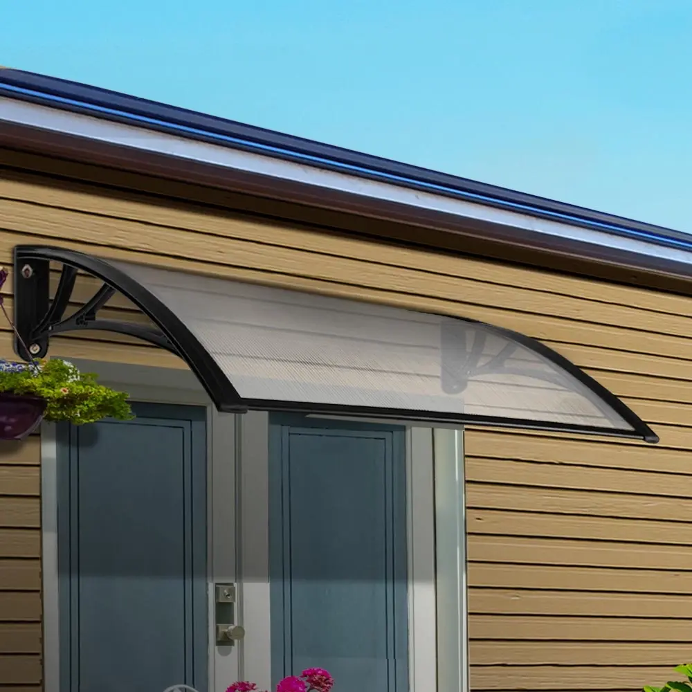 Instahut Window Door Awning Canopy 1mx2m Transparent Sheet Black Plastic Frame - Home & Garden