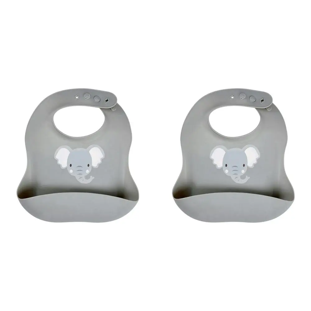 2x Splosh Baby Elephant Silicone Feeding Bib Adjustable Food Catcher 24cm GRY 0+