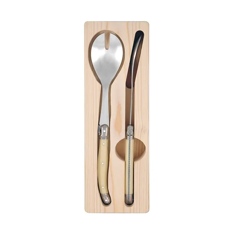 2pc Laguiole Silhouette Stainless Steel 28.5cm Salad Server Set Utensils Ivory - Home & Garden