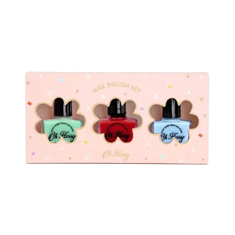 3pc Oh Flossy Adventure Plant Based Nail Polish Enamel/Glaze Gift Box Set 3y+ - Beauty