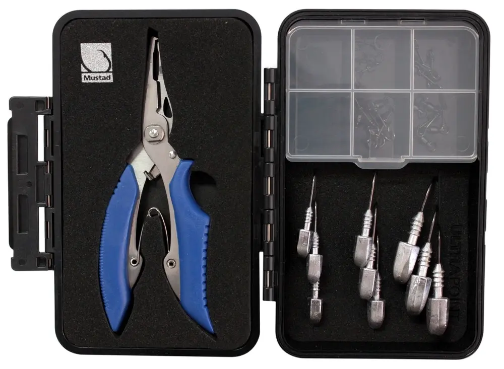 Mustad Darter Jighead Hook Replacement Kit with Braid Cutter/Split Ring Pliers - Sports & Outdoor