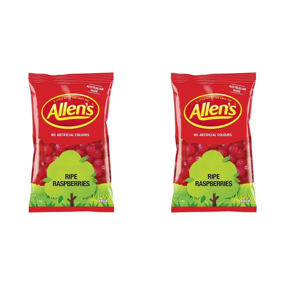 2x Allen's 1.3kg Ripe Raspberries Flavoued Chewy Candy/Lolly/Sweets Snack Bag - Groceries