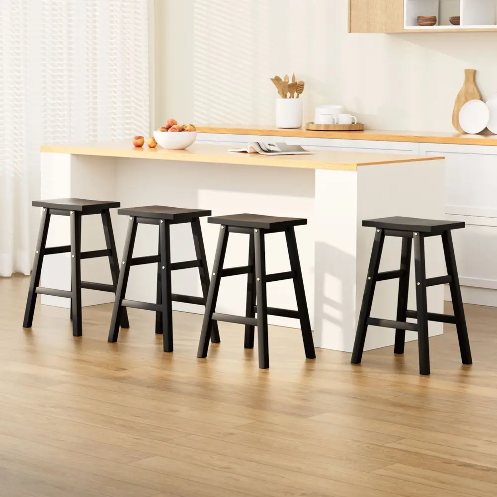 Artiss 4x Bar Stools Kitchen Chairs Wooden Black - Furniture