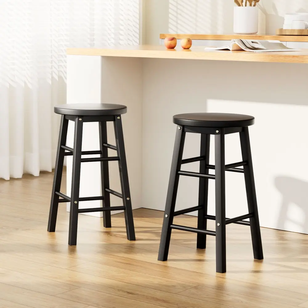 Artiss 2x Bar Stools Round Chairs Wooden Black - Furniture