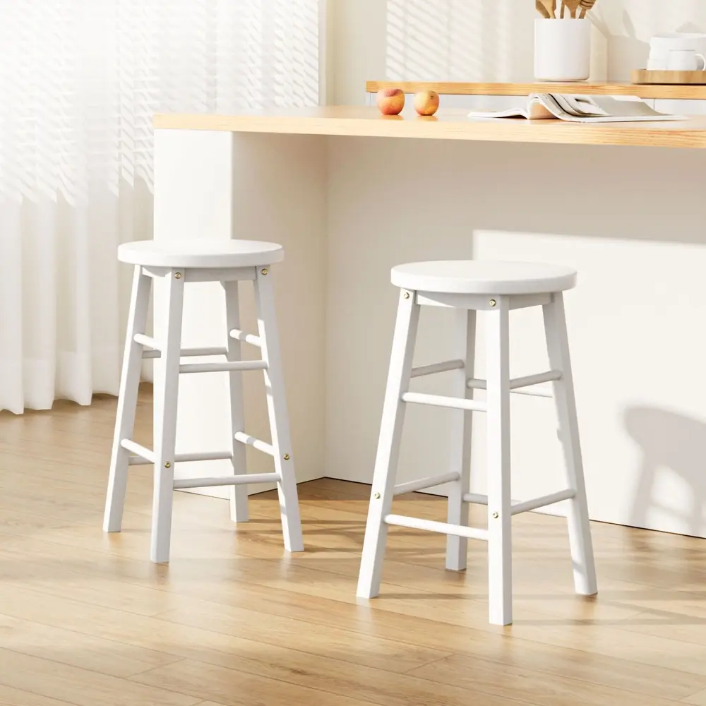 Artiss 2x Bar Stools Round Chairs Wooden White - Shop Dining Chairs & Bar Stools