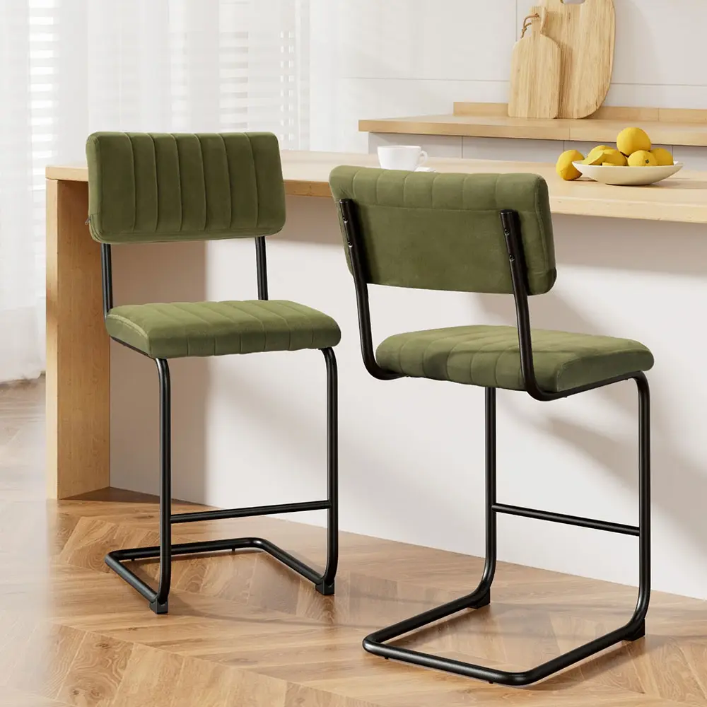 Artiss 2x Bar Stools Velvet Chairs Green 5-GNX2