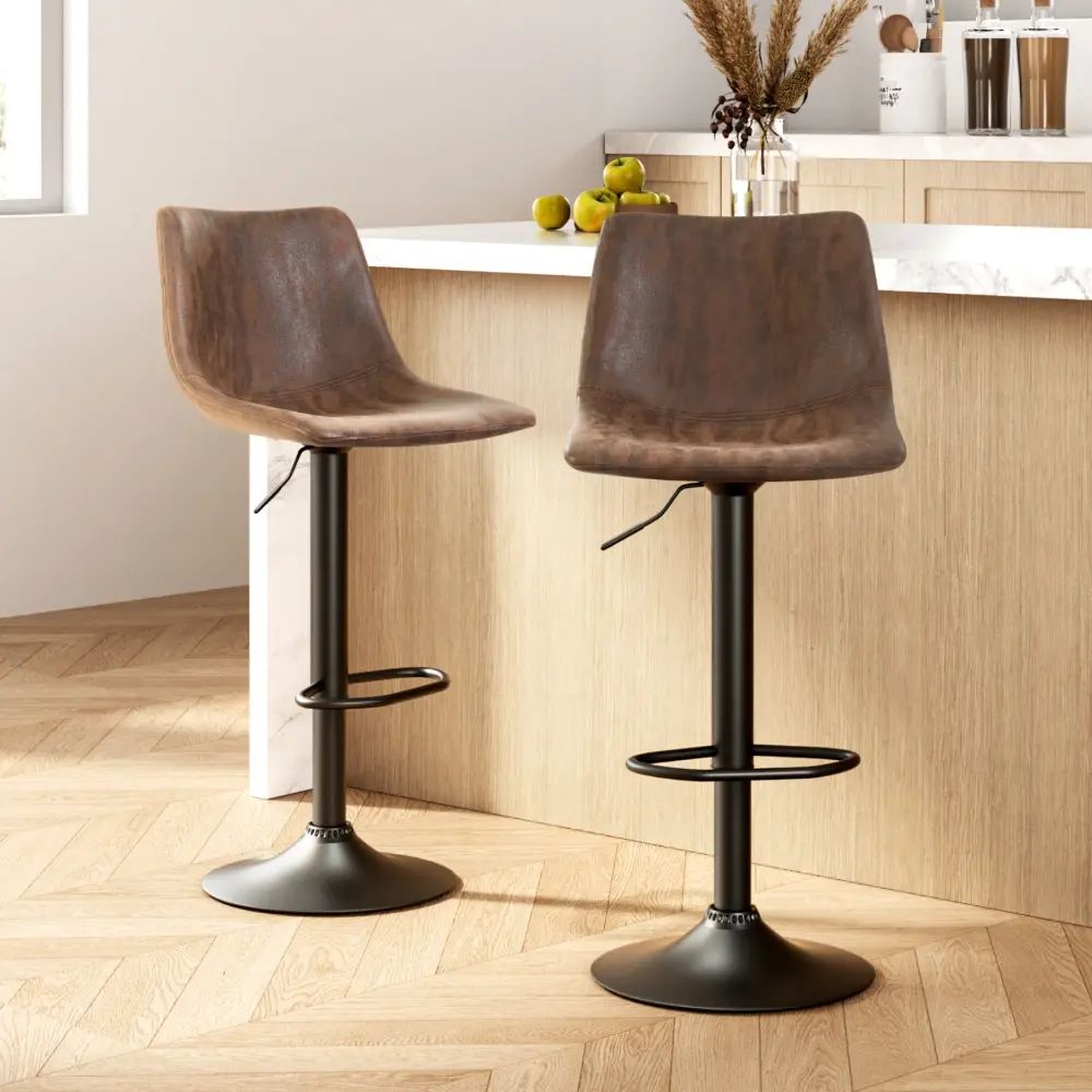 Artiss 2x Bar Stools Vintage Swivel Gas Lift Brown - Furniture