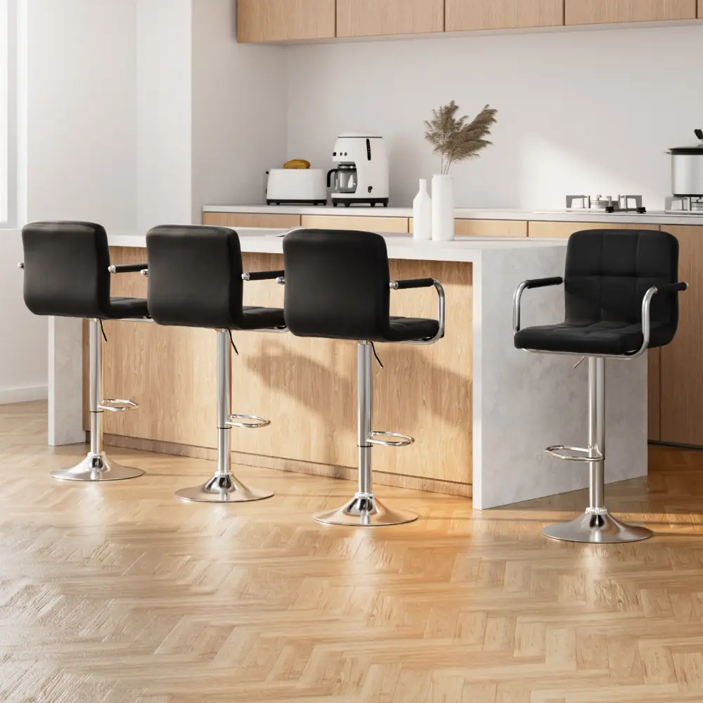 Artiss 4x Bar Stools Leather Gas Lift w/Armrest Black - Shop Dining Chairs & Bar Stools