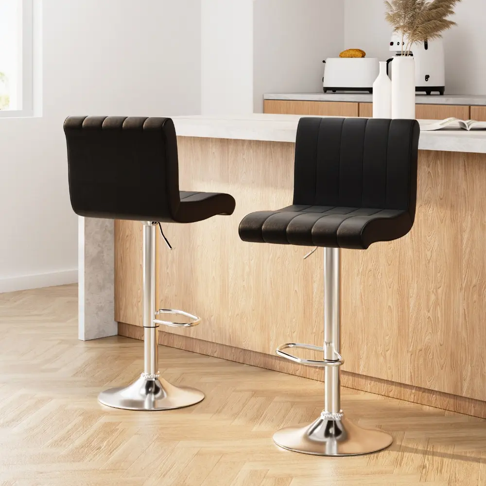 Artiss 2x Bar Stools Gas Lift Leather Chairs Black - Furniture