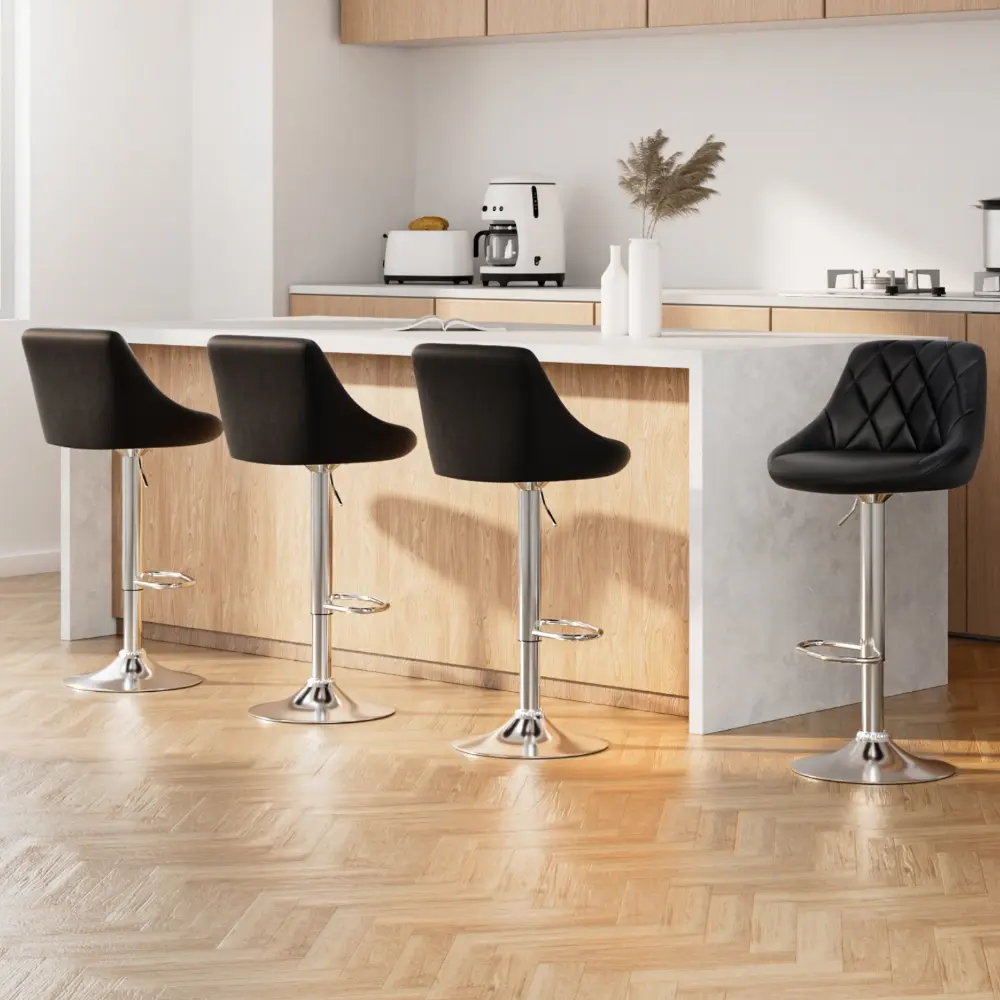 Artiss 4x Bar Stools Leather Padded Gas Lift Black 4-BKX4