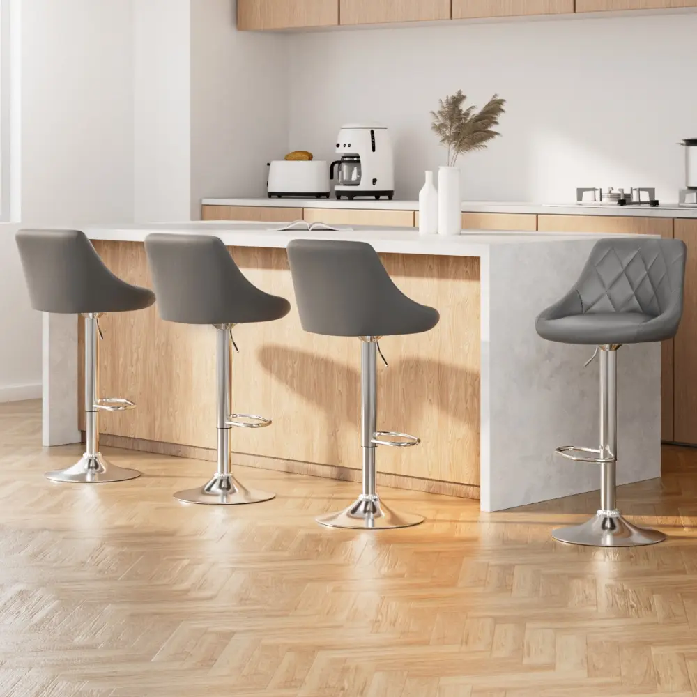 Artiss 4x Bar Stools Leather Padded Gas Lift Grey - Shop Dining Chairs & Bar Stools