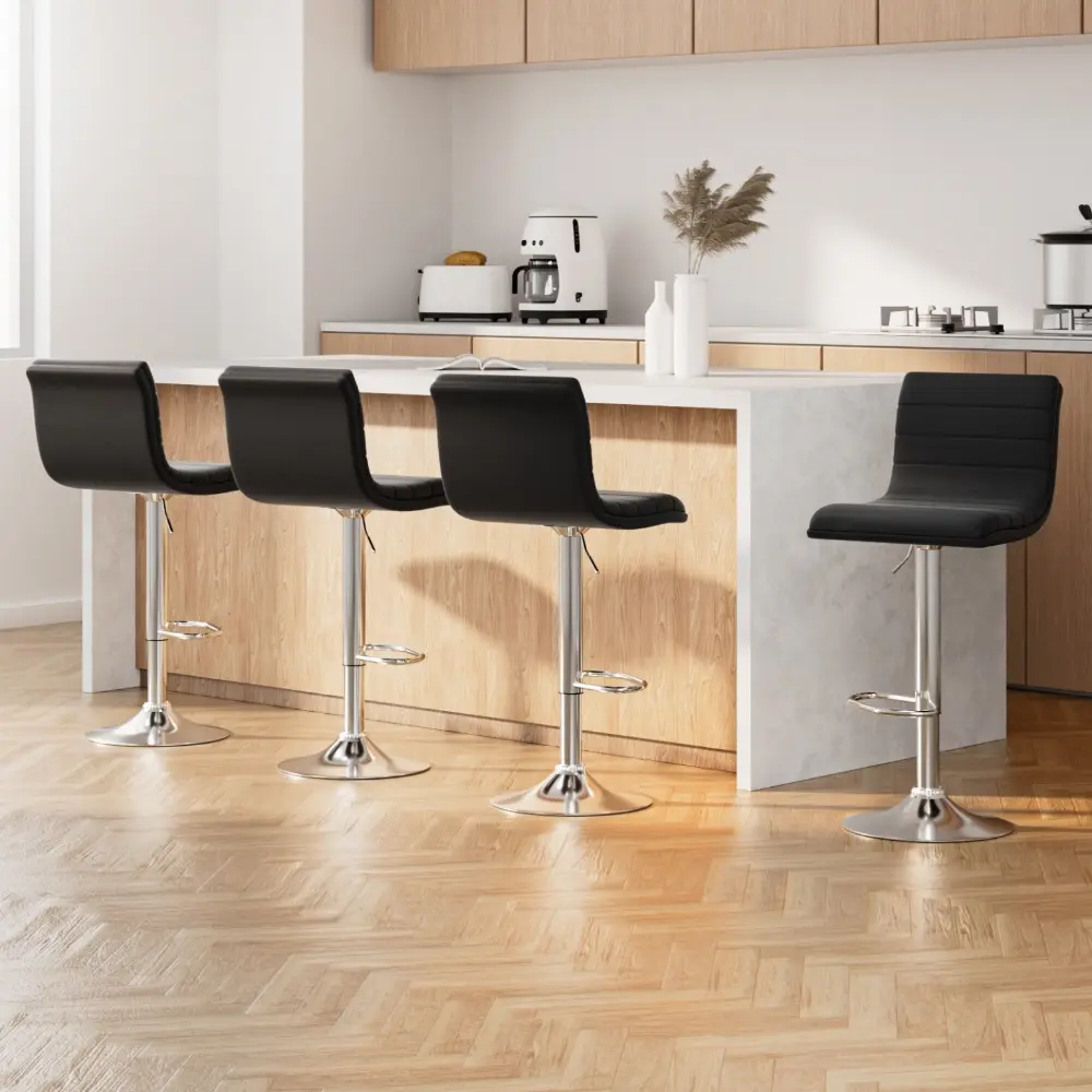Artiss 4x Bar Stools Padded Leather Gas Lift Black - Furniture