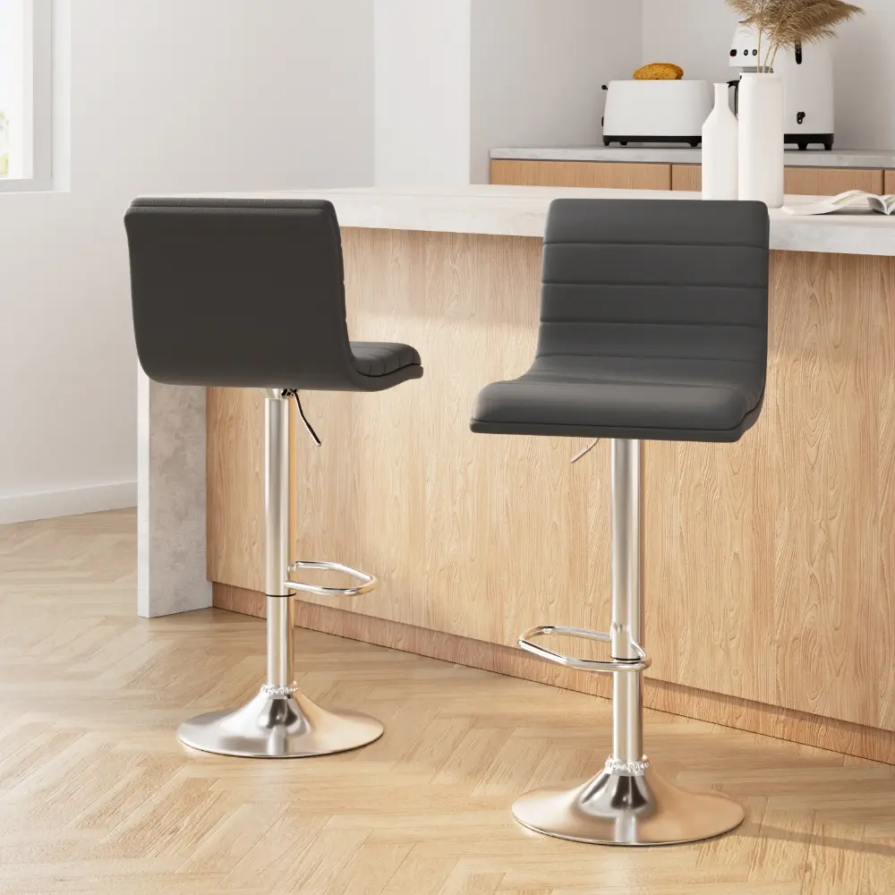 Artiss 2x Bar Stools Padded Leather Gas Lift Grey - Furniture