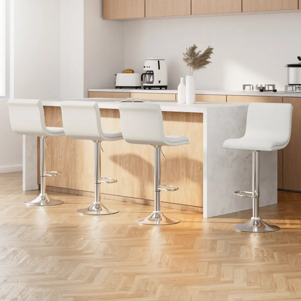Artiss 4x Bar Stools Padded Leather Gas Lift White - Furniture