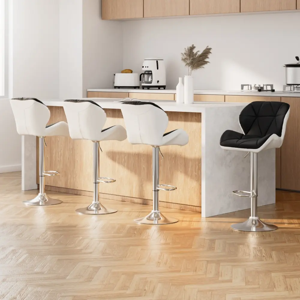 Artiss 4x Bar Stools Gas Lift Padded Leather Black & White - Shop Dining Chairs & Bar Stools