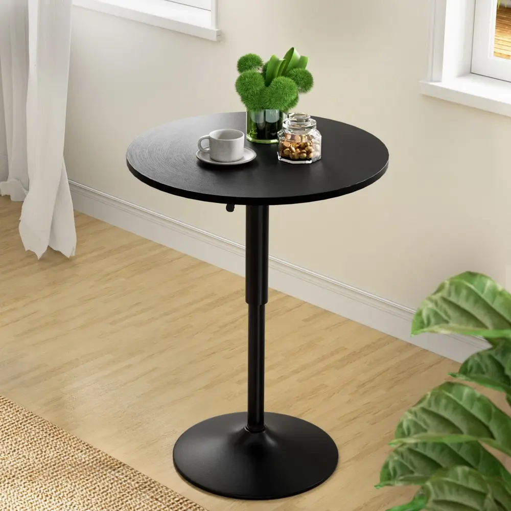 Artiss Bar Table Gas Lift Round Black - Furniture
