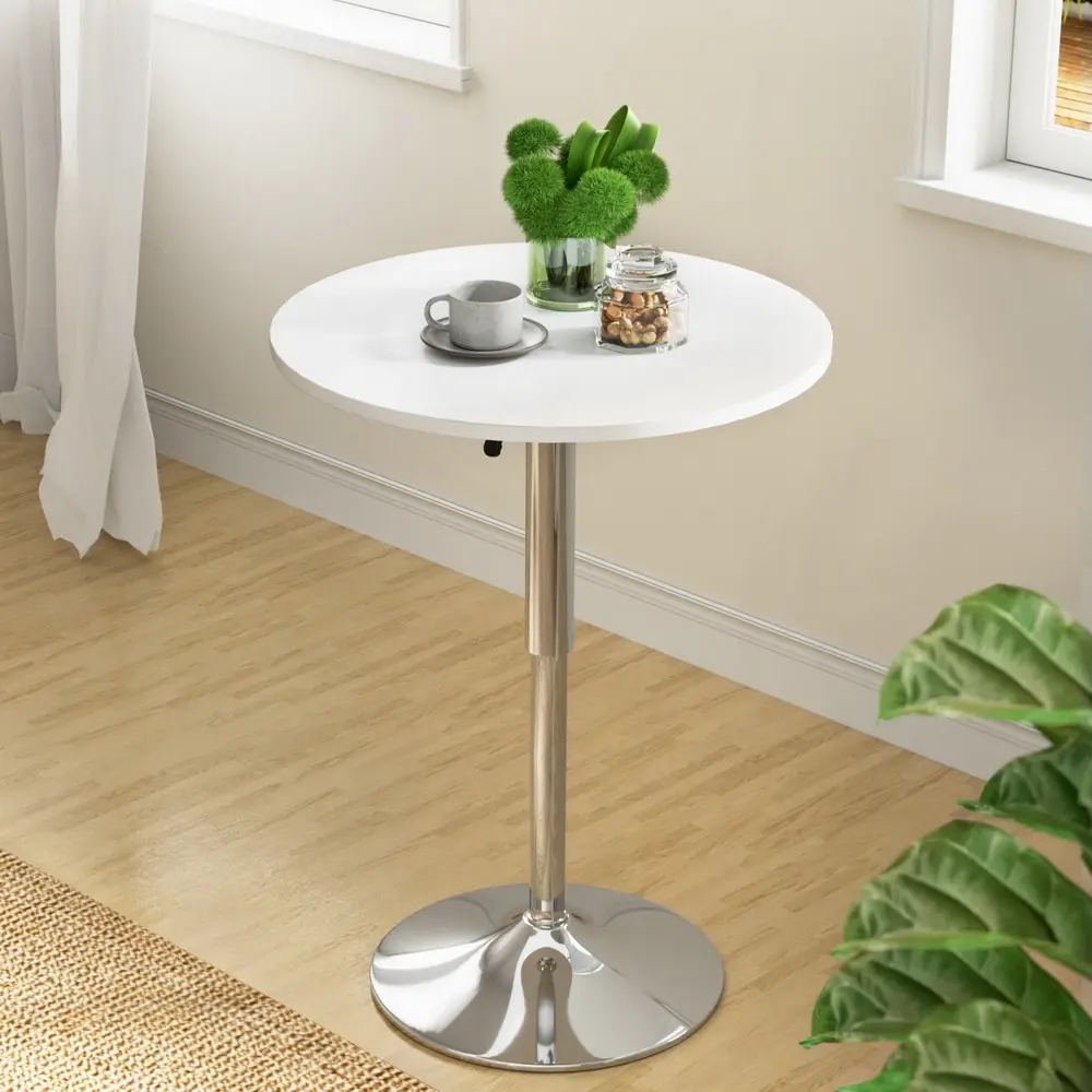 Artiss Bar Table Gas Lift Round White - Furniture