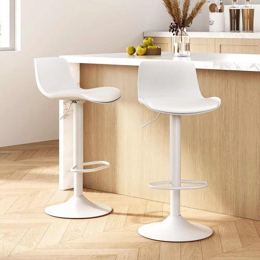 Artiss Bar Stools Kitchen Swivel Gas Lift Stool Leather Dining Chairs White x2 - Furniture