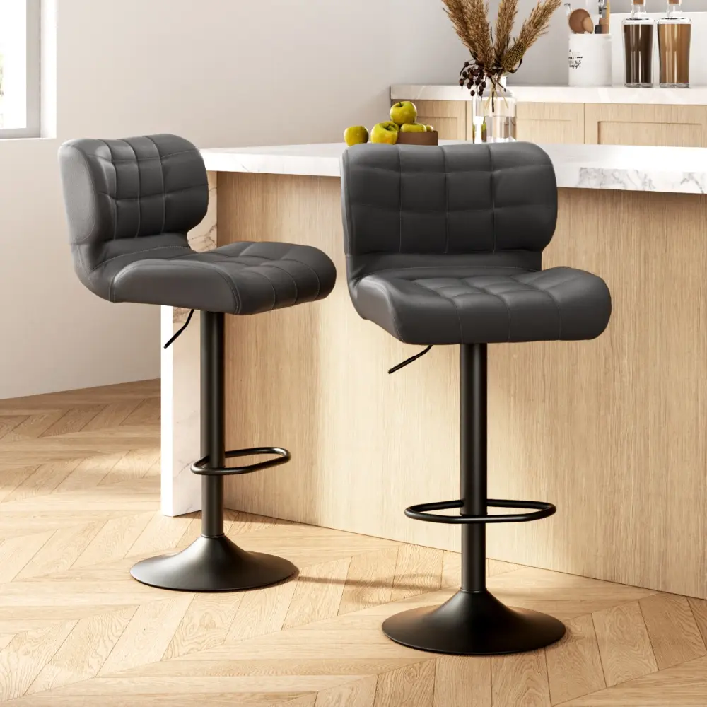 Artiss 2x Bar Stools Gas Lift Leather Padded Grey - Furniture