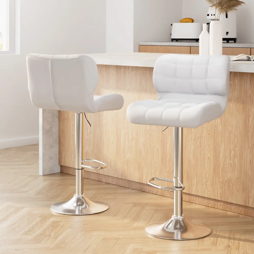 Artiss 2x Bar Stools Gas Lift Leather Padded White - Furniture